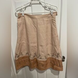 J. Jill Beige A-Line 100% Linen Skirt with Floral Embroidery 8